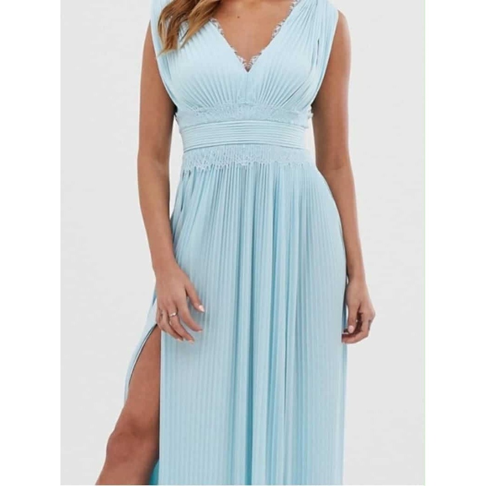 asos blue wedding guest dress | Dresses | Asos Light Pleated Lace Trim Maxi Sleeveless Vneck 4 Navy blue floral Size:FR34 - US2 - UK6 embroidered Bodycon Black Sweater Dress
